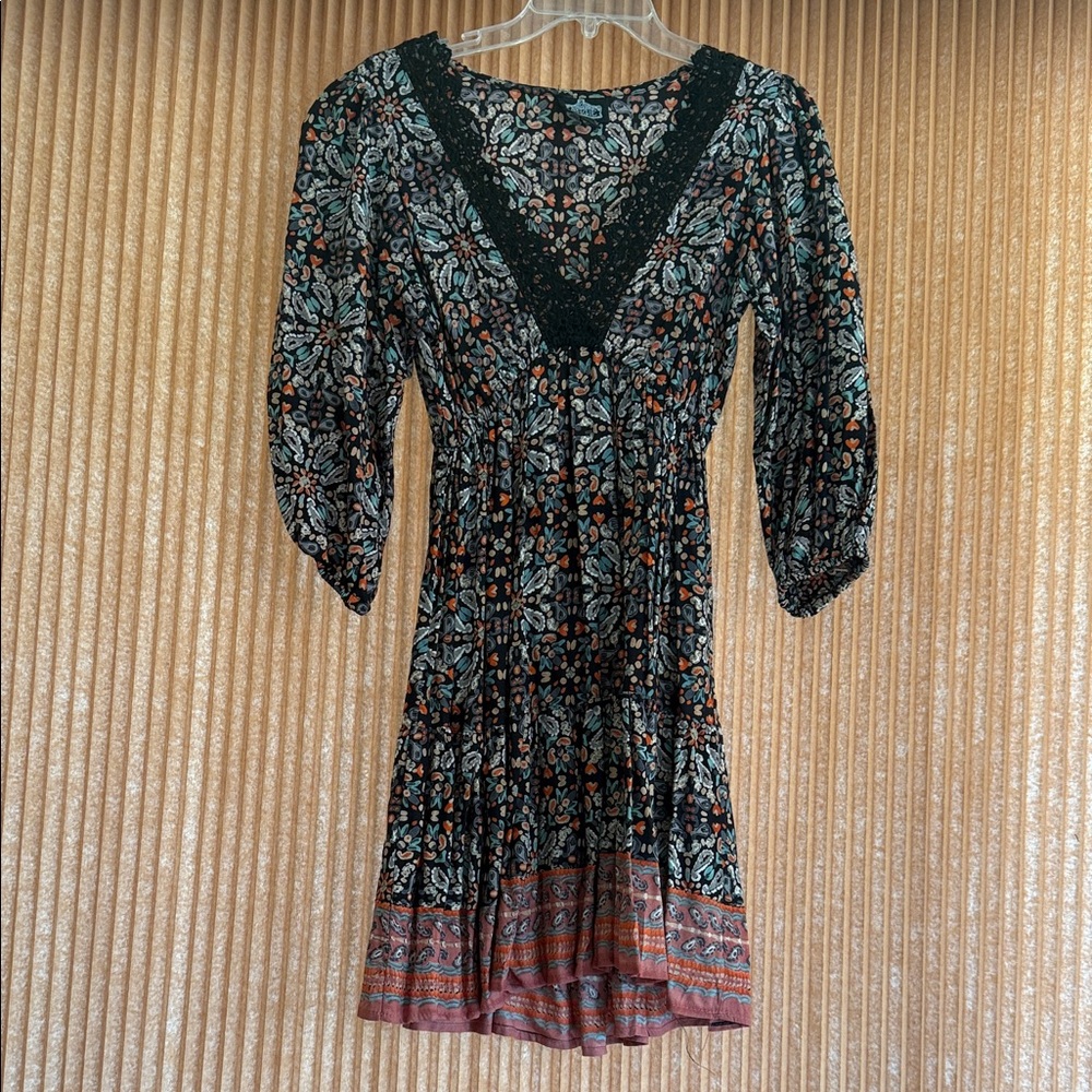 Angie Black and Red Floral Long Sleeve Dress